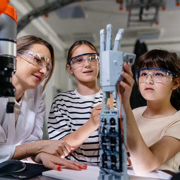 School children in science class